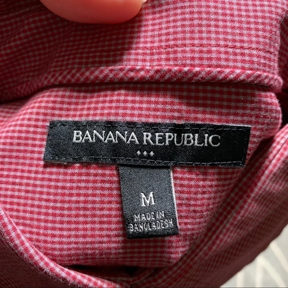 Banana Republic Red Micro Plaid Button Down Shirt